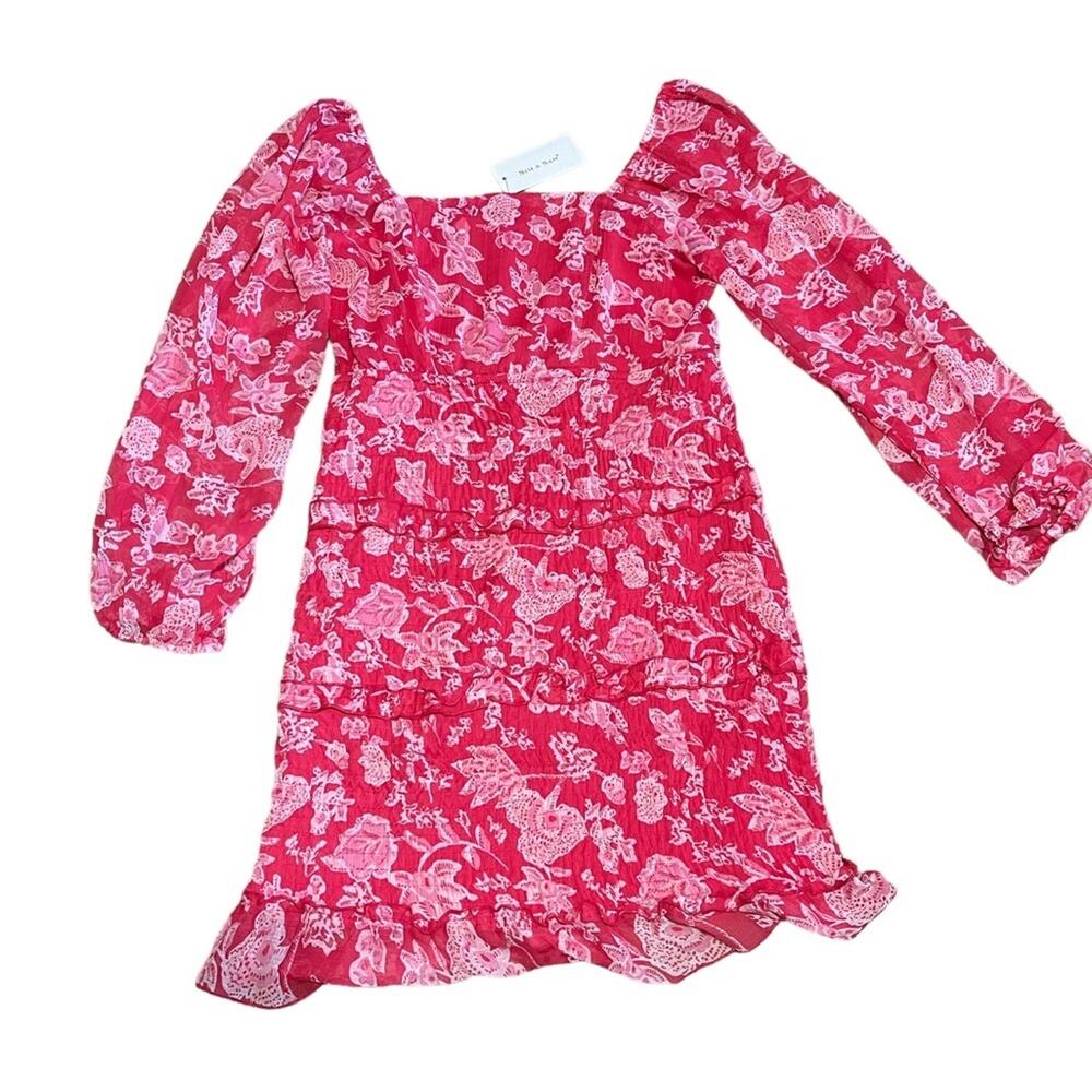 Sim & Sam NEW Size Large Pink Floral Lightweight Tiered Ruffled Hem Dress NWT